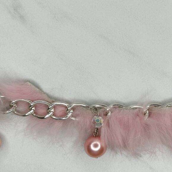 Beaded Fur Woven Silver Tone Chain Link Belt OS Y2K Festival - Picture 9 of 16